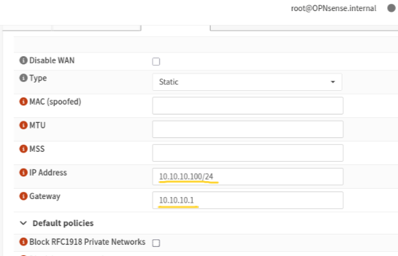 OPNsense WAN interface configuration